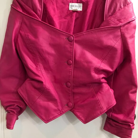 Hugo Buscati Milano Leather Bolero jacket, Hot Pink/Fuschia/Bubble Gum,S - Picture 3 of 11